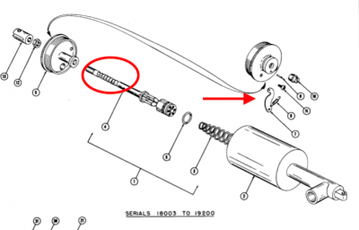 Serrations in shaft in red circle, Arrow points to different parking brake tab which does not have to be removed.